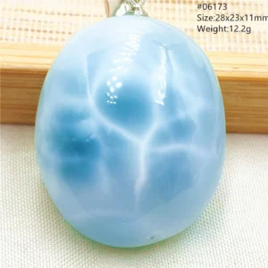 Oval Blue Larimar Teardrop Pendant Necklace, AAAAAA - Image 68