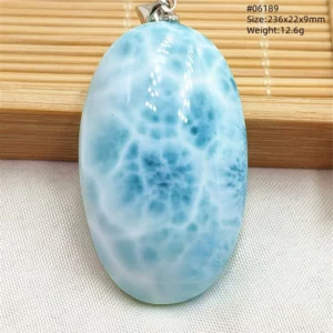 Oval Blue Larimar Teardrop Pendant Necklace, AAAAAA - Image 35