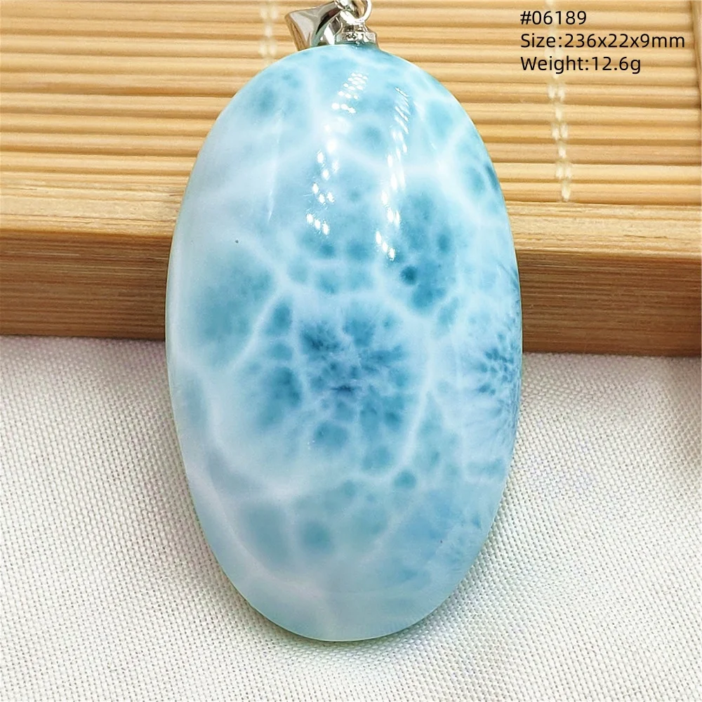 Oval Blue Larimar Teardrop Pendant Necklace, AAAAAA