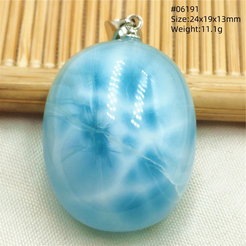 Oval Blue Larimar Teardrop Pendant Necklace, AAAAAA