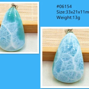 Oval Blue Larimar Teardrop Pendant Necklace, AAAAAA - Image 15