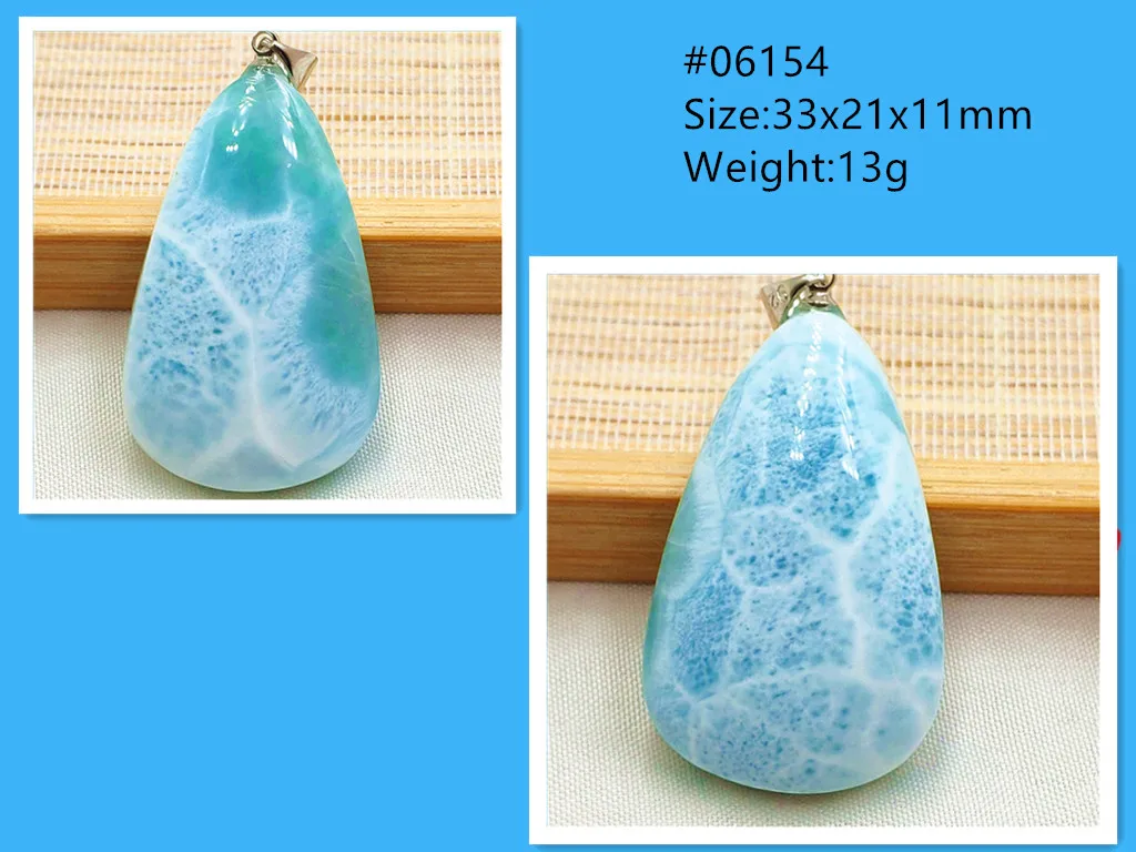 Oval Blue Larimar Teardrop Pendant Necklace, AAAAAA