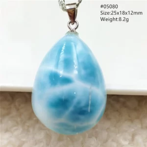 Oval Blue Larimar Teardrop Pendant Necklace, AAAAAA - Image 42