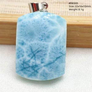 Oval Blue Larimar Teardrop Pendant Necklace, AAAAAA - Image 24