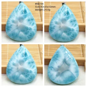 Oval Blue Larimar Teardrop Pendant Necklace, AAAAAA - Image 38