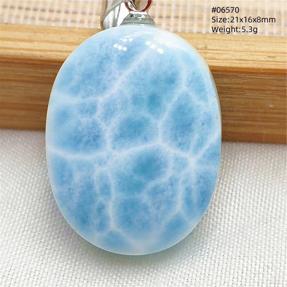 Oval Blue Larimar Teardrop Pendant Necklace, AAAAAA