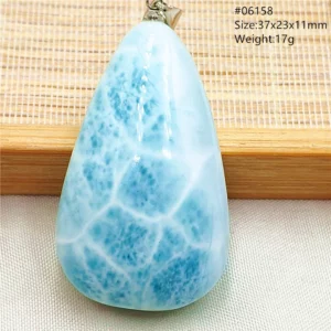 Oval Blue Larimar Teardrop Pendant Necklace, AAAAAA - Image 11