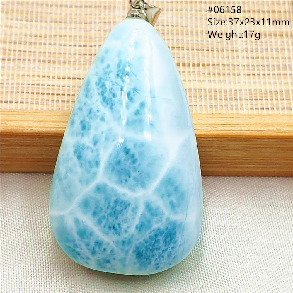 Oval Blue Larimar Teardrop Pendant Necklace, AAAAAA