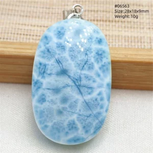 Oval Blue Larimar Teardrop Pendant Necklace, AAAAAA - Image 69