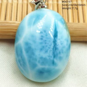 Oval Blue Larimar Teardrop Pendant Necklace, AAAAAA - Image 29