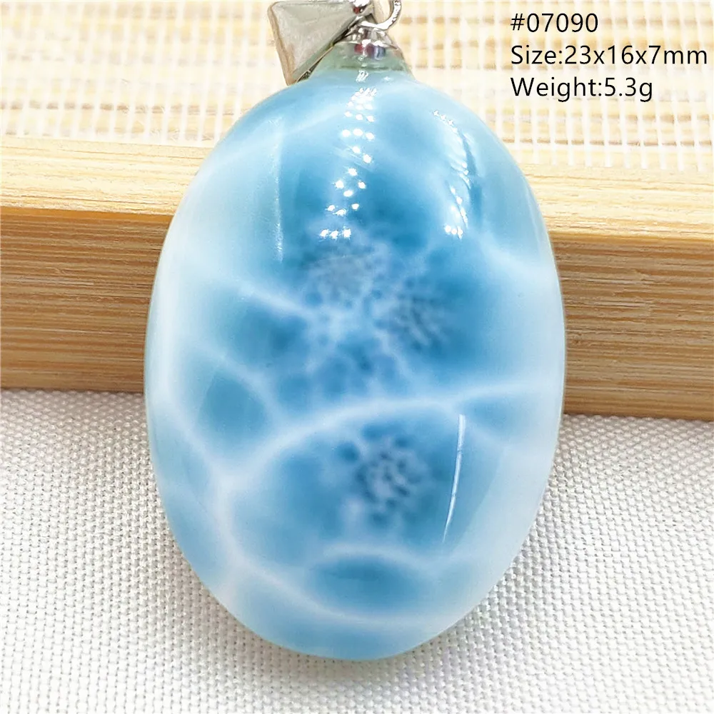 Oval Blue Larimar Teardrop Pendant Necklace, AAAAAA