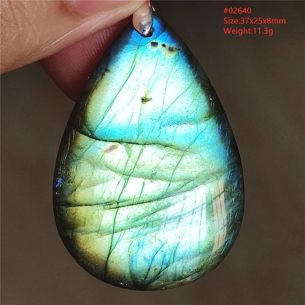 Natural Labradorite Flash Pendant Necklace, Water Drop