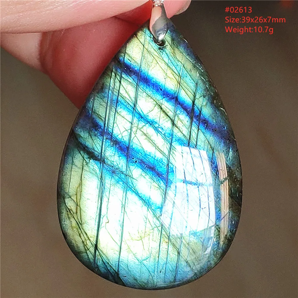 Natural Labradorite Flash Pendant Necklace, Water Drop