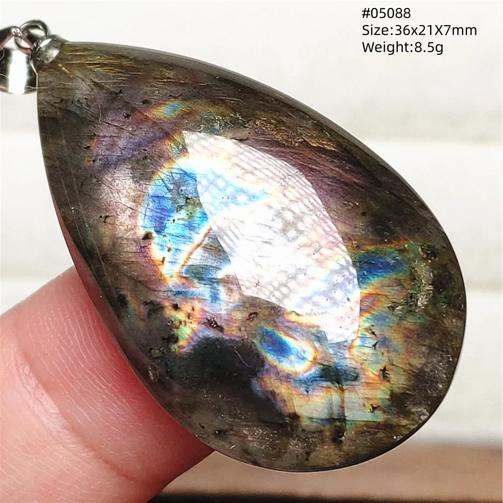 Blue Light Labradorite Pendant, Water Drop Crystal Necklace