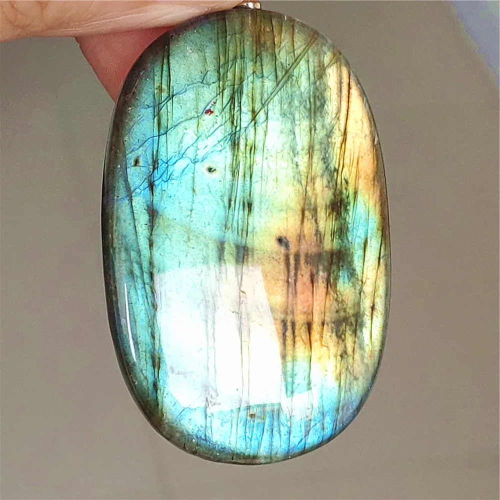 Natural Labradorite Flash Pendant Necklace, Water Drop