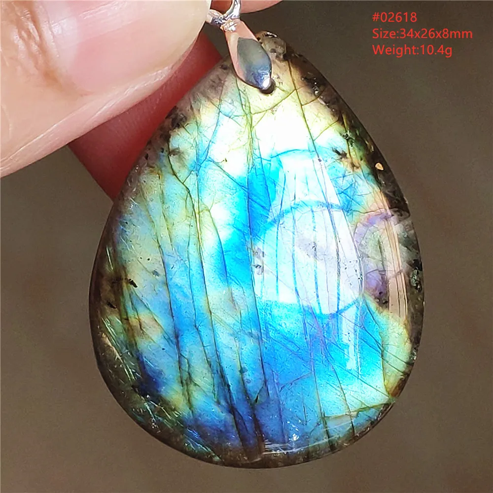 Natural Labradorite Flash Pendant Necklace, Water Drop