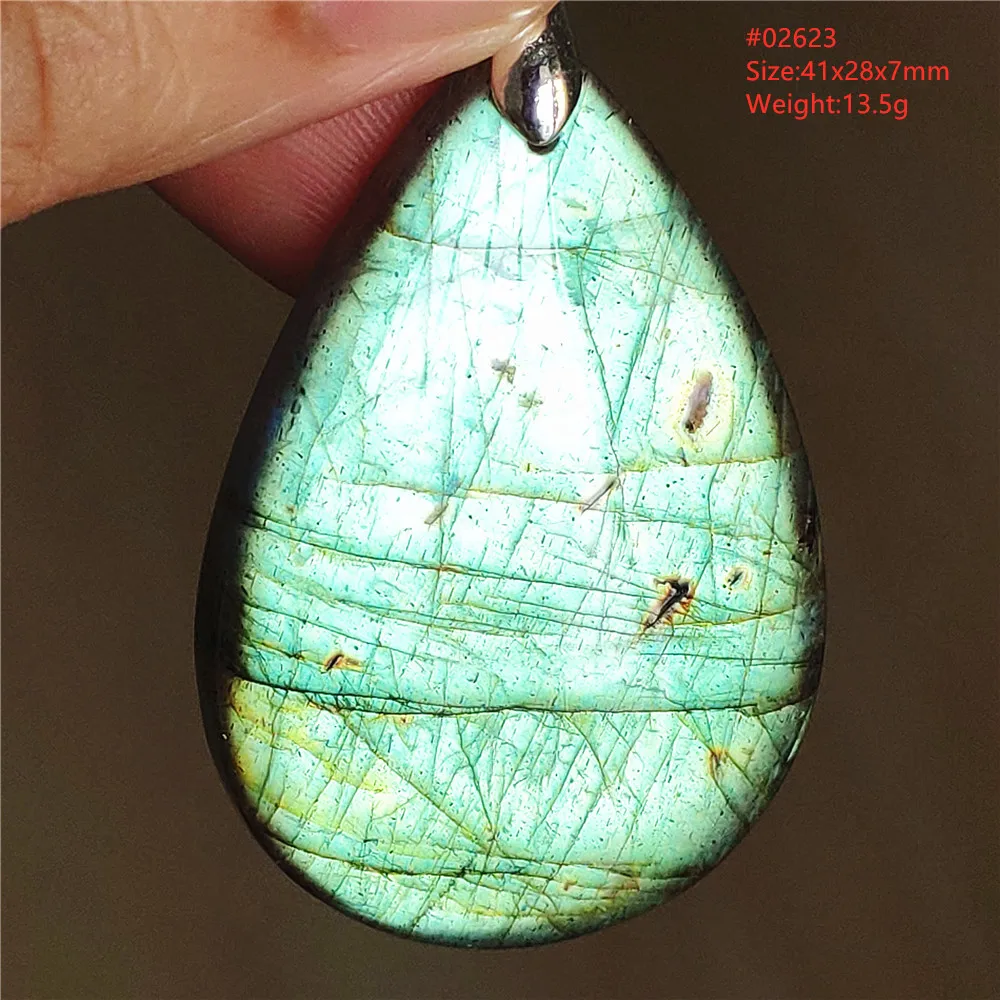 Natural Labradorite Flash Pendant Necklace, Water Drop