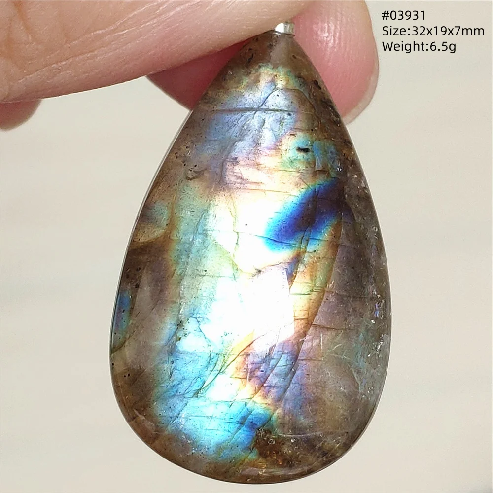 Natural Labradorite Flash Pendant Necklace, Water Drop