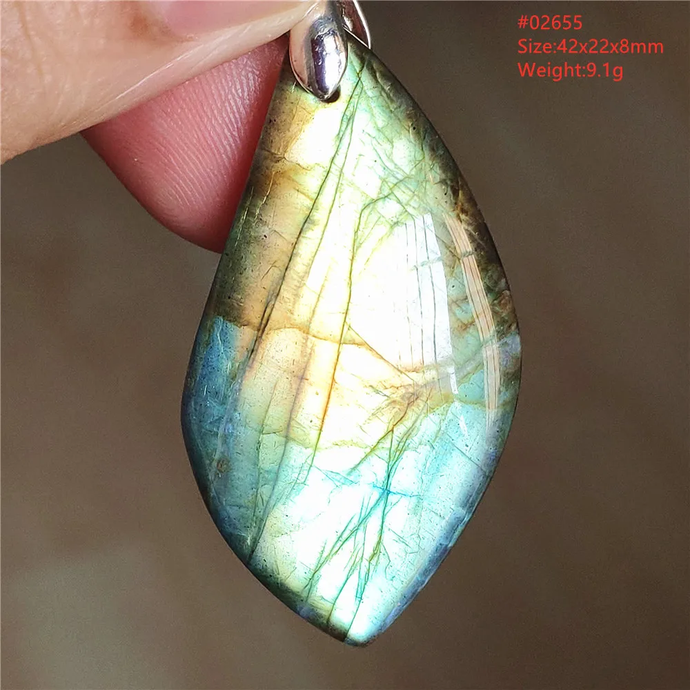 Natural Labradorite Flash Pendant Necklace, Water Drop