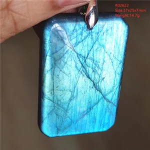 Natural Labradorite Flash Pendant Necklace, Water Drop - Image 2