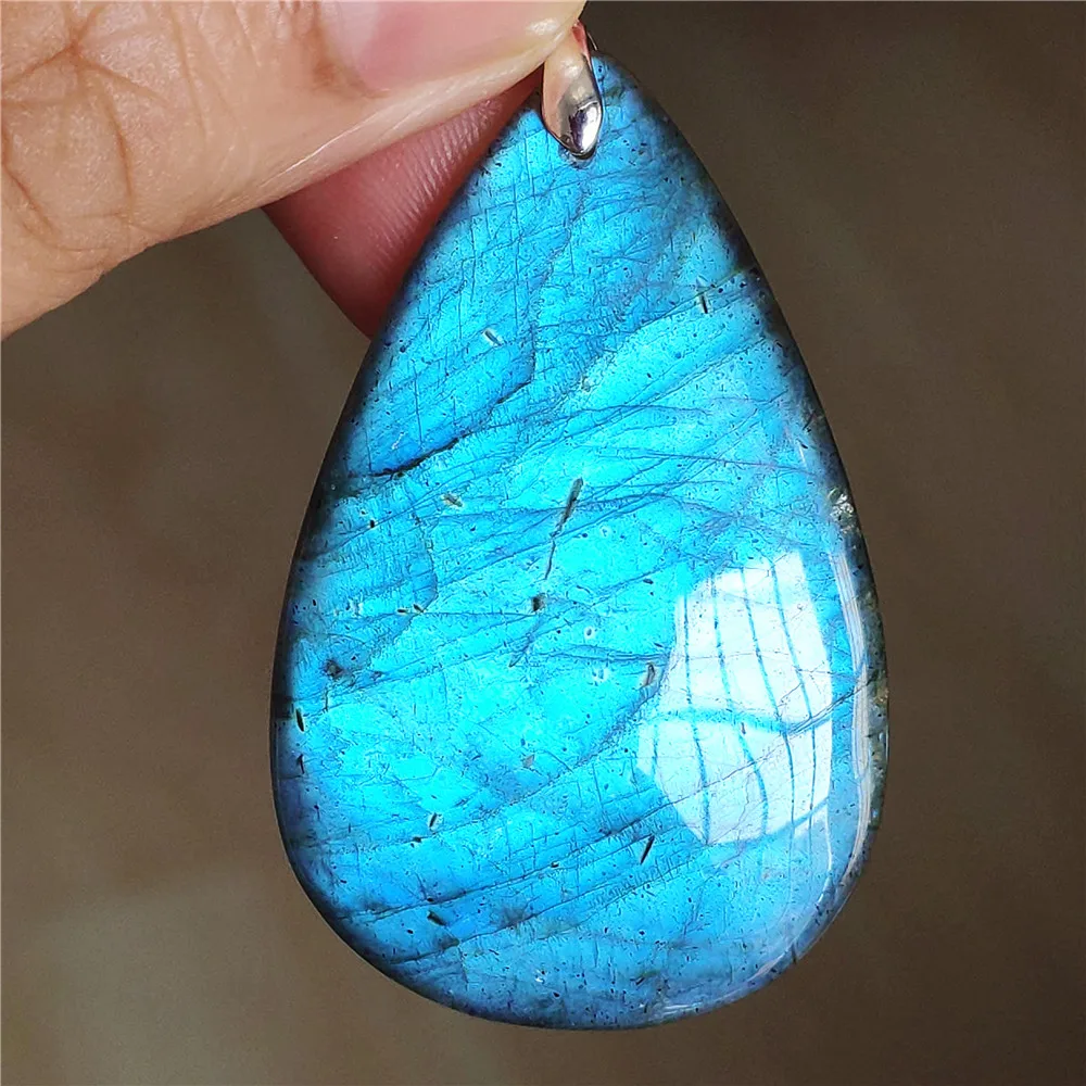Natural Labradorite Flash Pendant Necklace, Water Drop