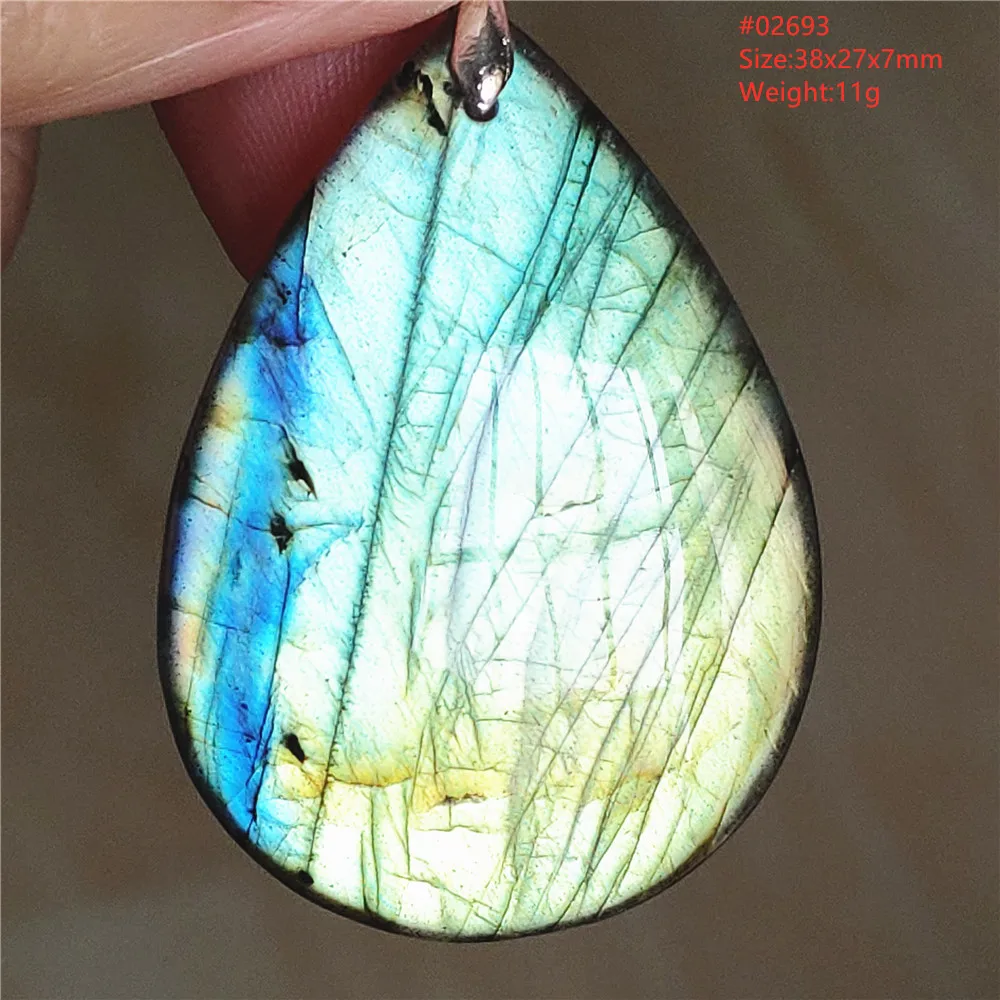 Natural Labradorite Flash Pendant Necklace, Water Drop