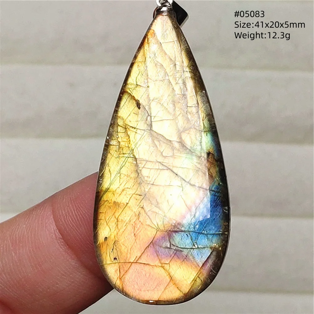 Blue Light Labradorite Pendant, Water Drop Crystal Necklace