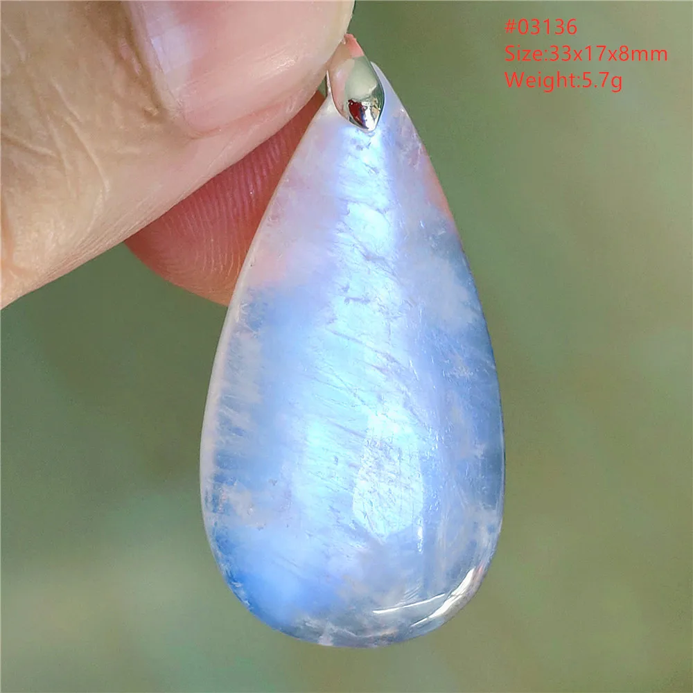 Natural Blue Light Moonstone Water Drop Pendant Necklace