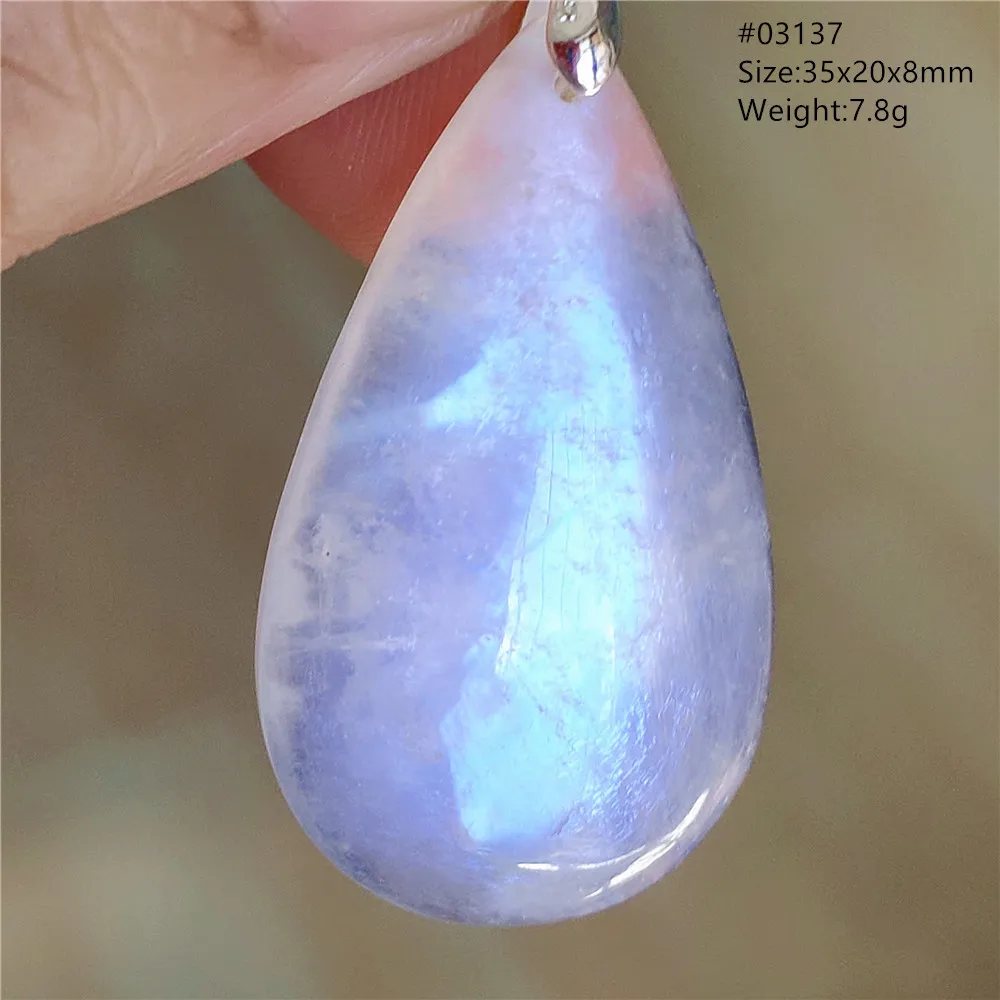 Natural Blue Light Moonstone Water Drop Pendant Necklace