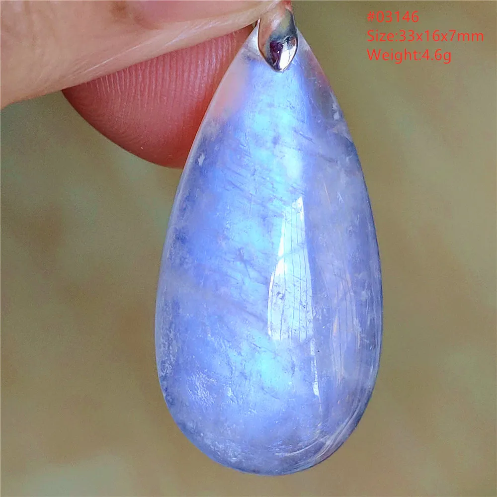Natural Blue Light Moonstone Water Drop Pendant Necklace