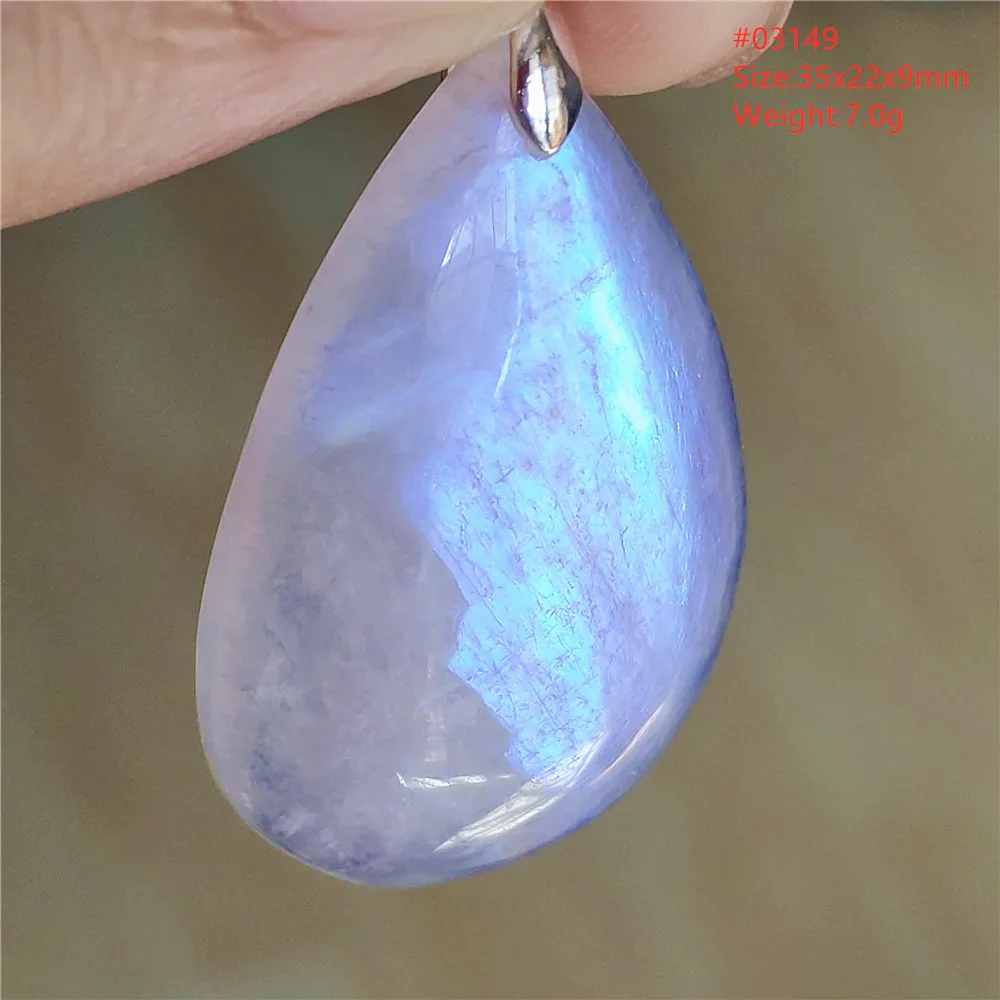 Natural Blue Light Moonstone Water Drop Pendant Necklace