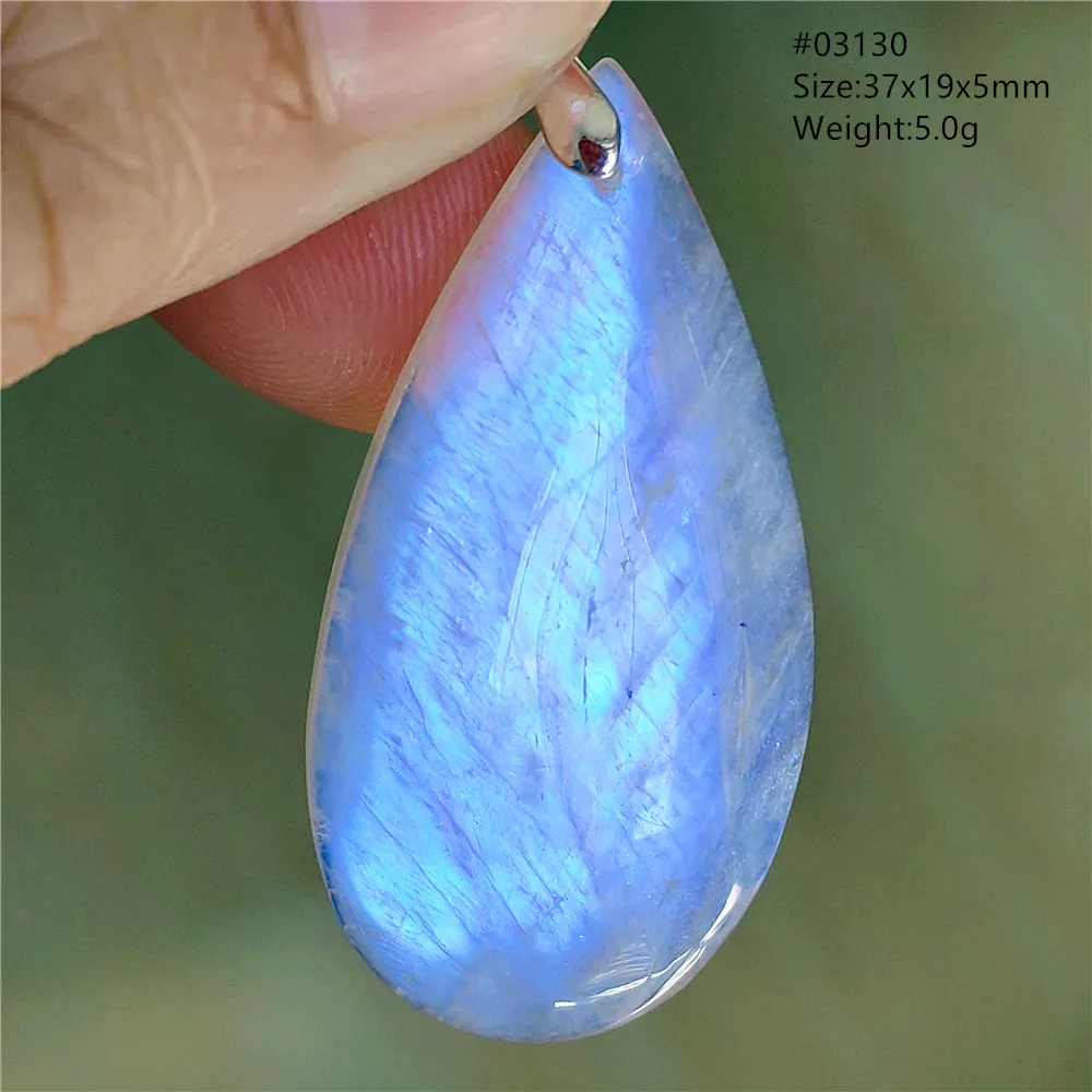 Natural Blue Light Moonstone Water Drop Pendant Necklace