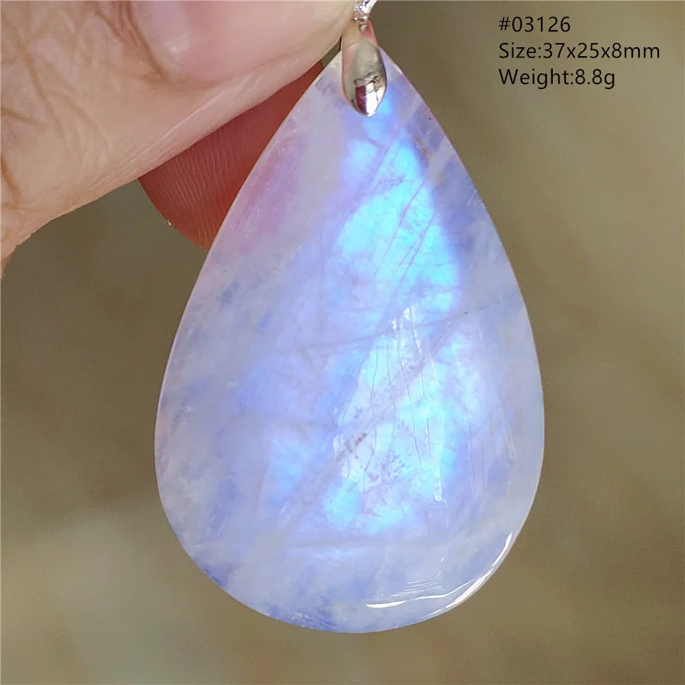 Natural Blue Light Moonstone Water Drop Pendant Necklace