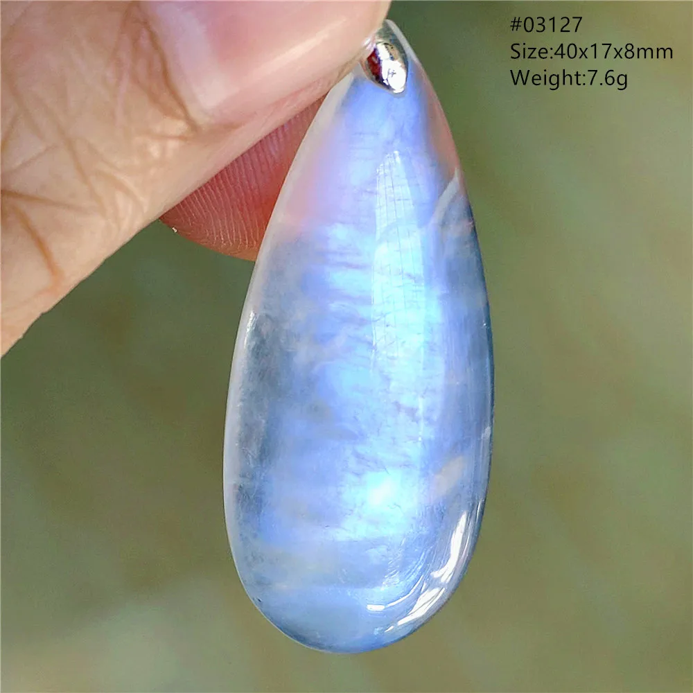 Natural Blue Light Moonstone Water Drop Pendant Necklace