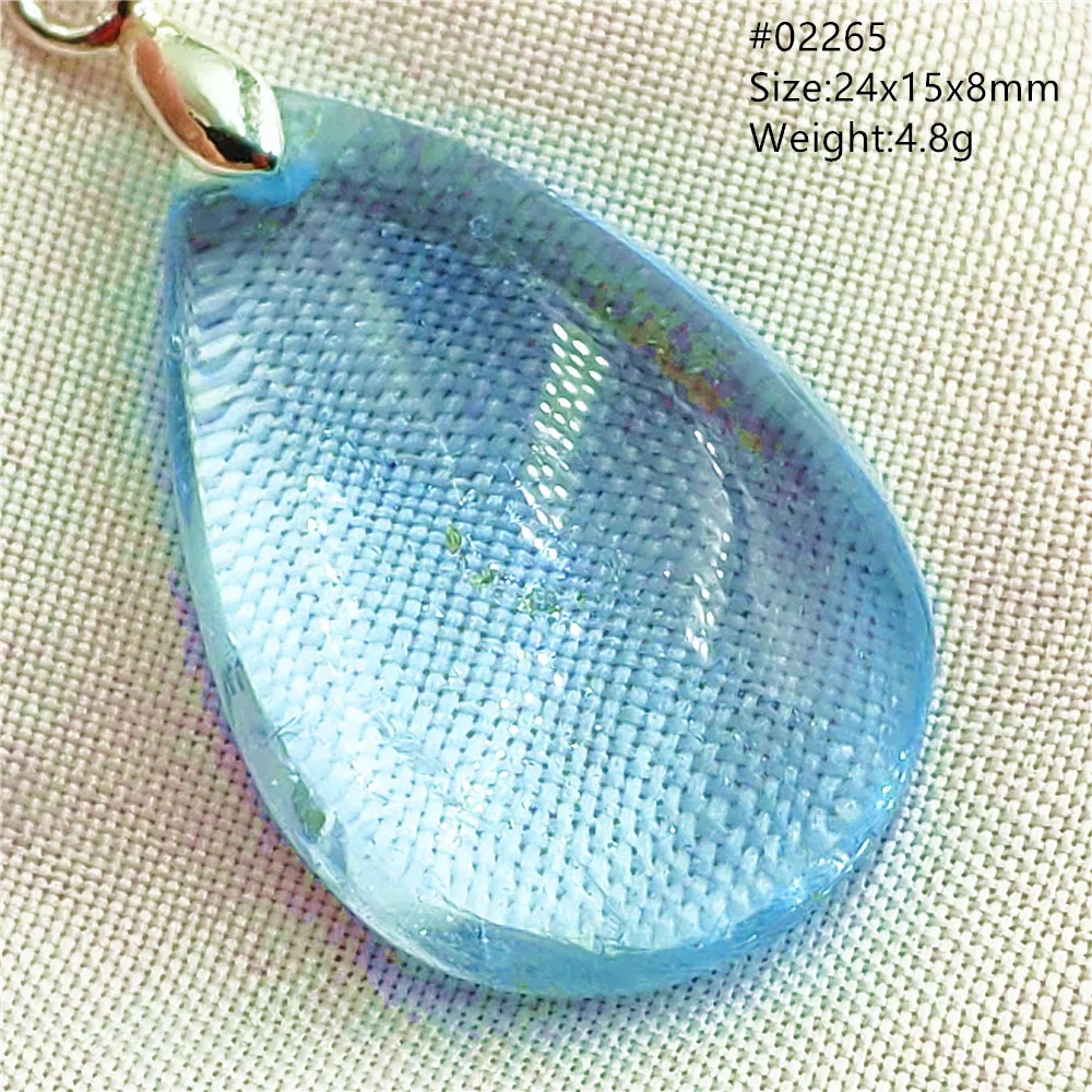 Natural Blue Topaz Crystal Water Drop Pendant Necklace