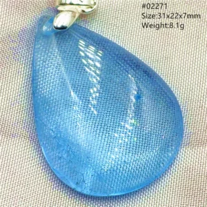 Natural Blue Topaz Crystal Water Drop Pendant Necklace - Image 1