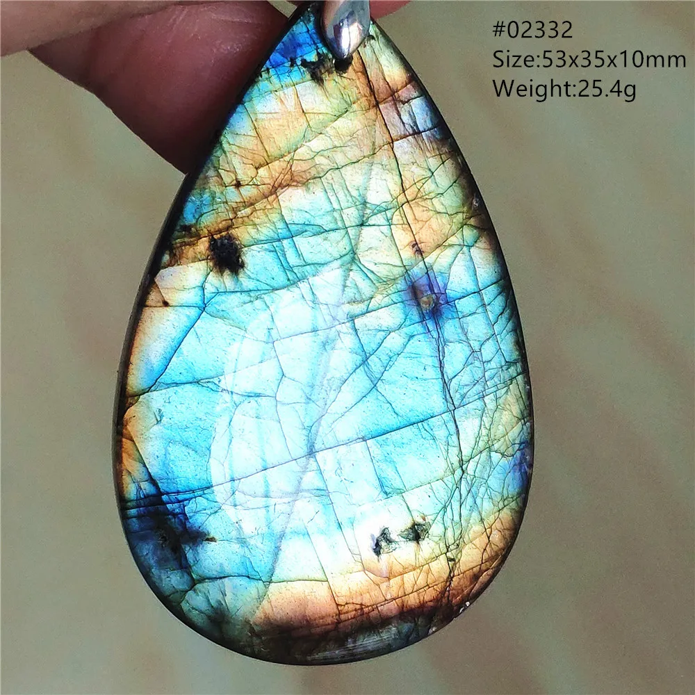 Labradorite Water Drop Pendant, Blue Light Necklace for Her & Him