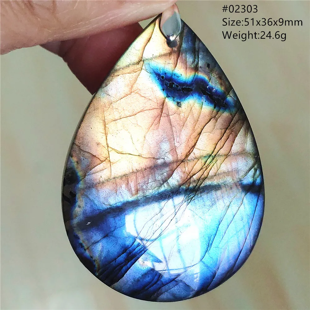 Labradorite Water Drop Pendant, Blue Light Necklace for Her & Him