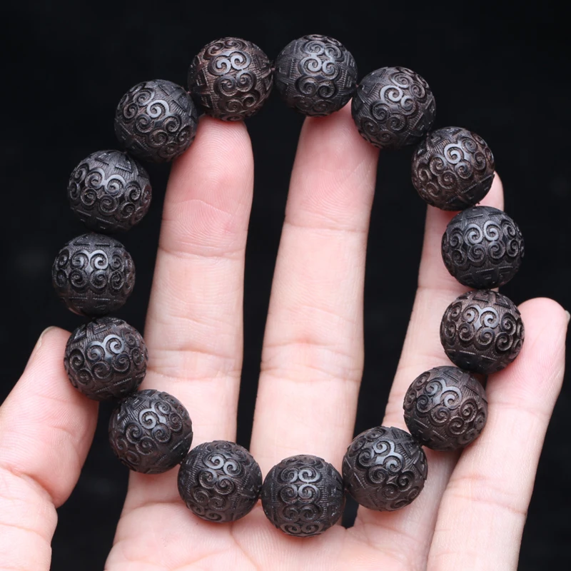 Natural Ebony Auspicious Cloud Beads Prayer Bracelet