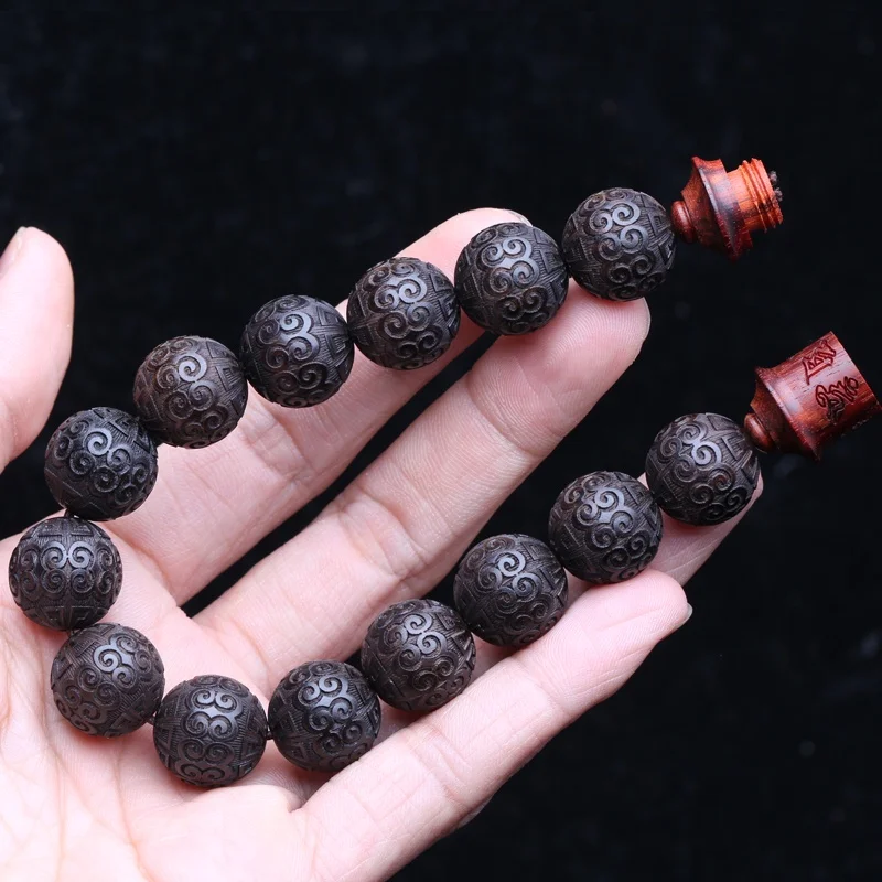 Natural Ebony Auspicious Cloud Beads Prayer Bracelet
