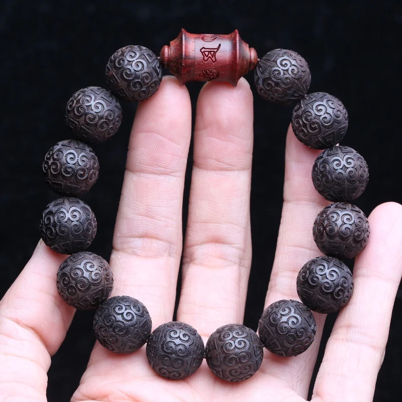 Natural Ebony Auspicious Cloud Beads Prayer Bracelet