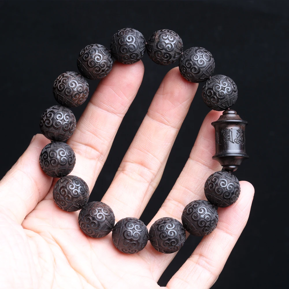 Natural Ebony Auspicious Cloud Beads Prayer Bracelet