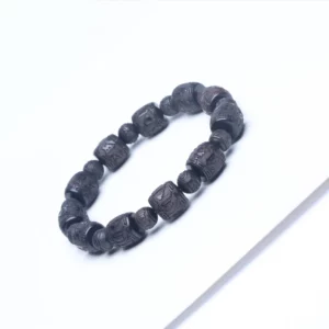 Natural Ebony Tibetan Mantra Bracelet, 12mm Beads - Image 2