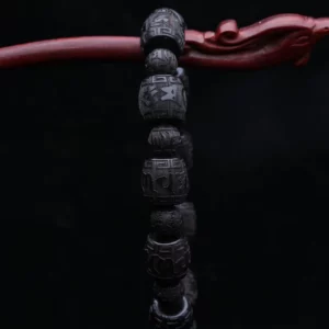 Natural Ebony Tibetan Mantra Bracelet, 12mm Beads - Image 6