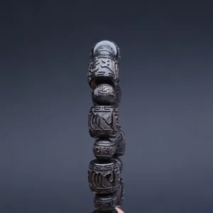 Natural Ebony Tibetan Mantra Bracelet, 12mm Beads - Image 3