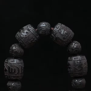 Natural Ebony Tibetan Mantra Bracelet, 12mm Beads - Image 4