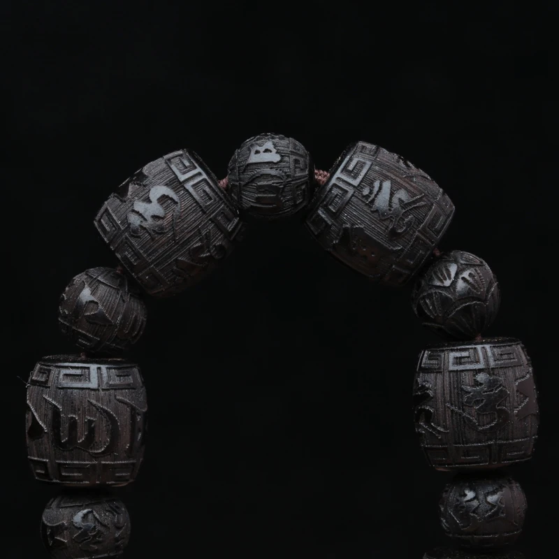 Natural Ebony Tibetan Mantra Bracelet, 12mm Beads