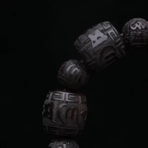 Natural Ebony Tibetan Mantra Bracelet, 12mm Beads - Image 5