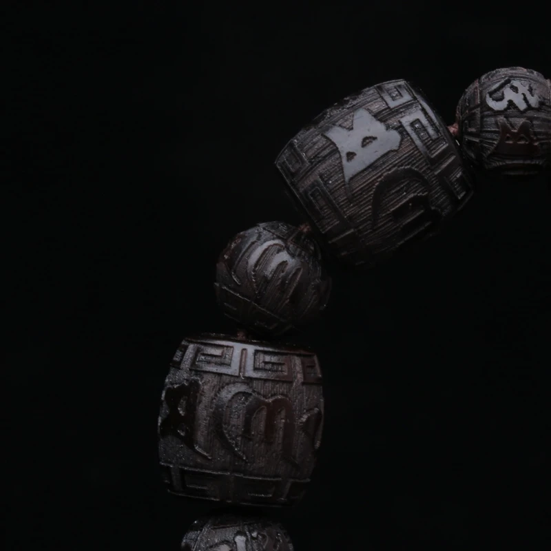 Natural Ebony Tibetan Mantra Bracelet, 12mm Beads