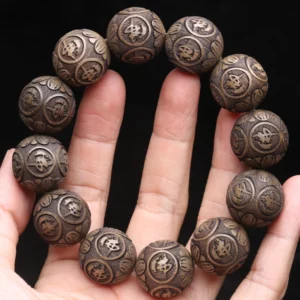 Natural Ebony Wood Meditation Bracelet, 15MM Beads - Image 2